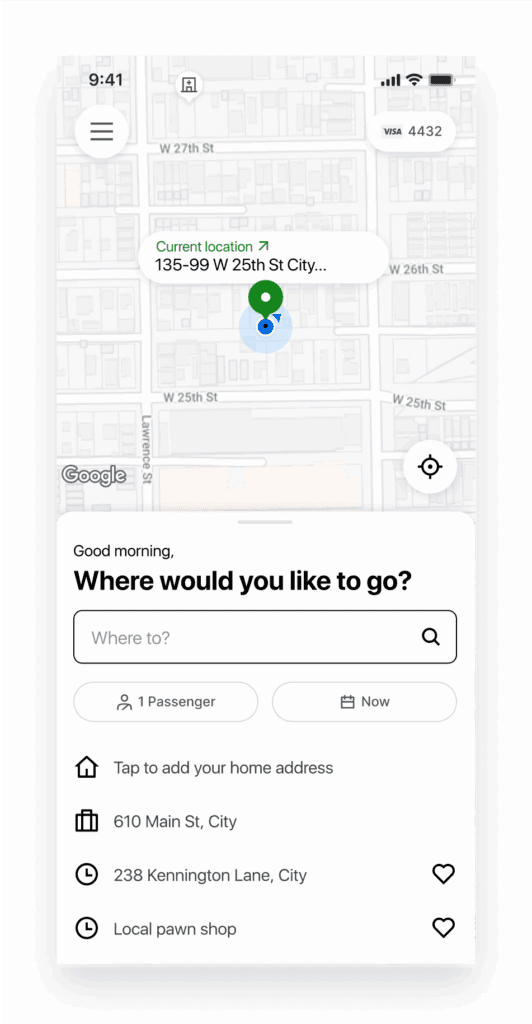 Set pick up time in app